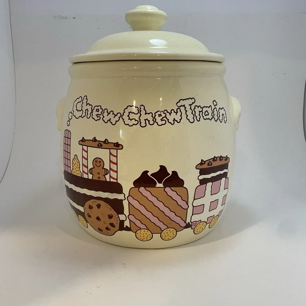 Treasure Craft Cookie Jar Chew Chew Train Vintage Ceramic Lidded Canister USA 9